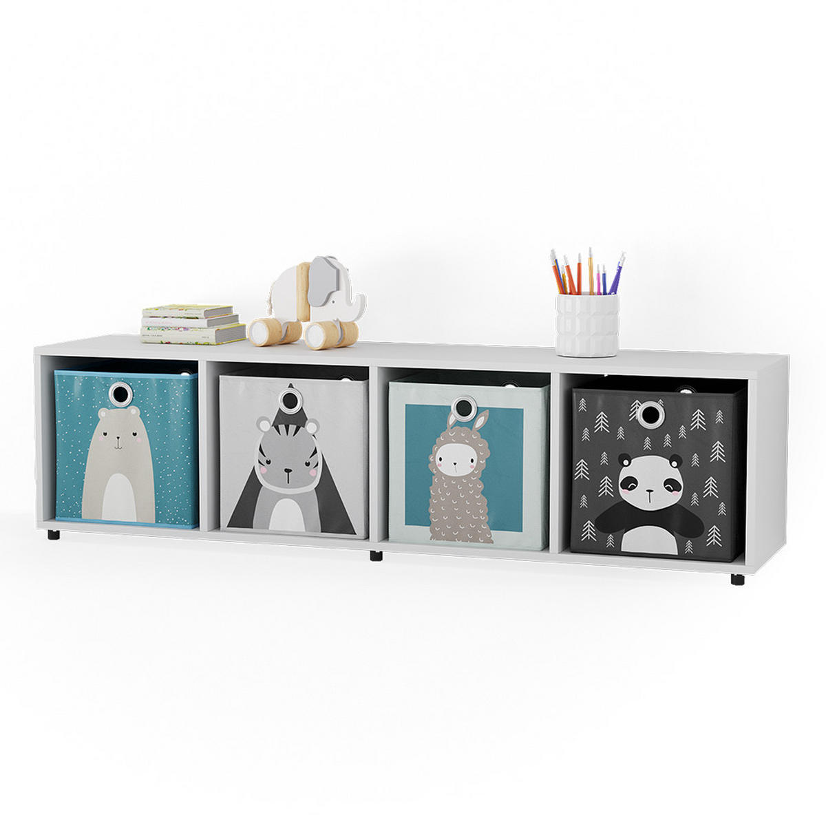 KINDERREGAL Ludus Weiß 142.5 x 36.2 cm mit 4 Faltboxen - Weiß, Holzwerkstoff (142.5/36.2/33cm) - Vicco