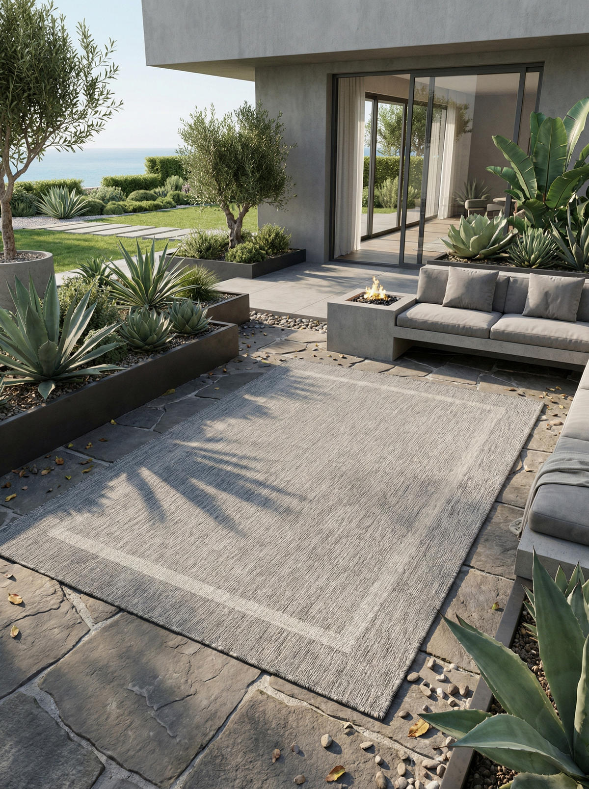 TEPPICH Outdoor Flachgewebe Uni-Design Polypropylen Balkon Grau Rechteckig 240x340 - Grau, Textil (240/340cm) - KADIMA DESIGN