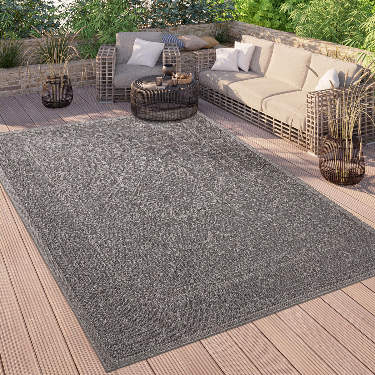 OUTDOORTEPPICH 160/220 cm Rimini 413 - Anthrazit, Textil (160/220cm) - Paco Home