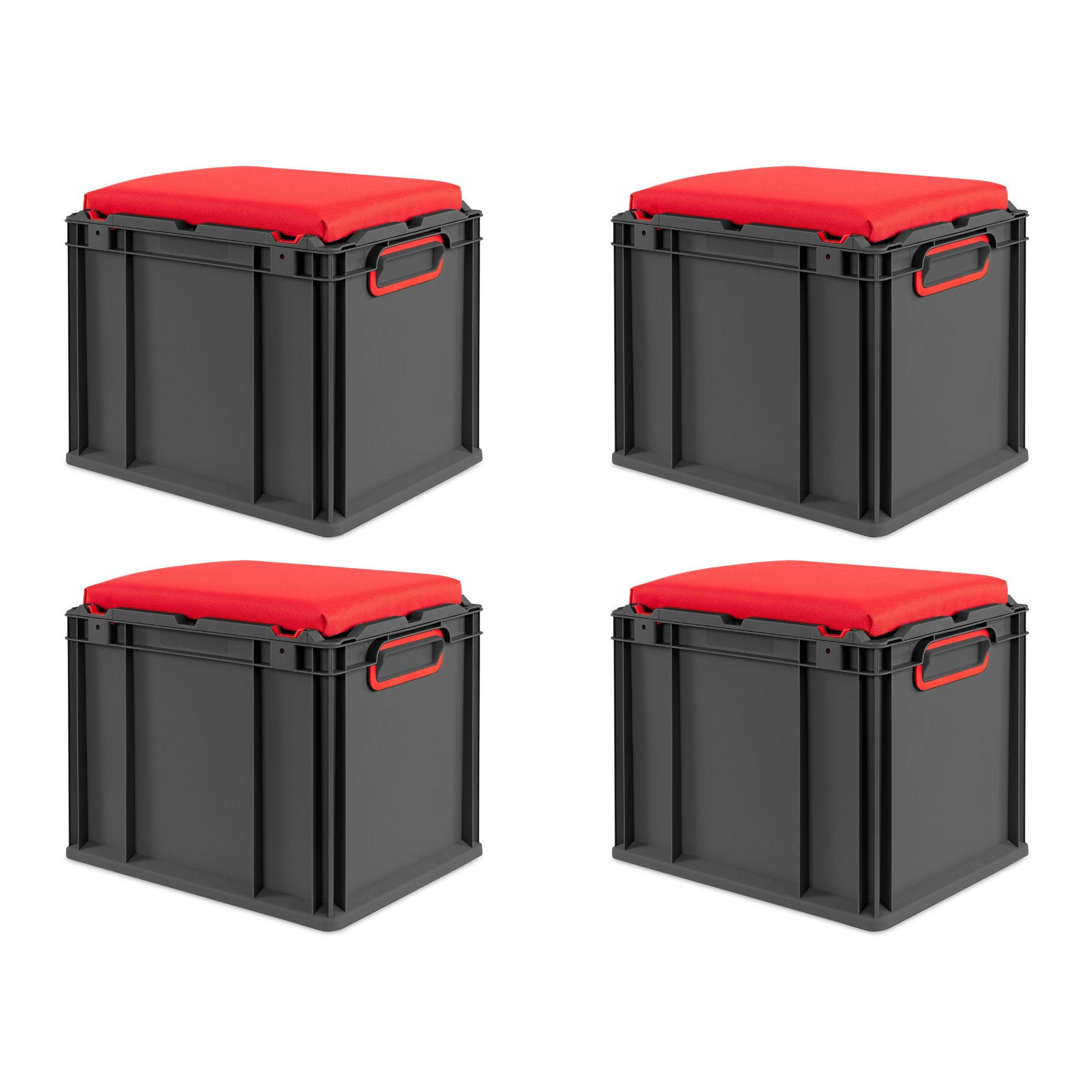 EUROBOX 4x NextGen Seat Rot, HxBxT 36,5x30x40cm, 30 Liter, Griffe geschlossen, Schwarz - Schwarz, Kunststoff (30/36.5/40cm) - PROREGAL