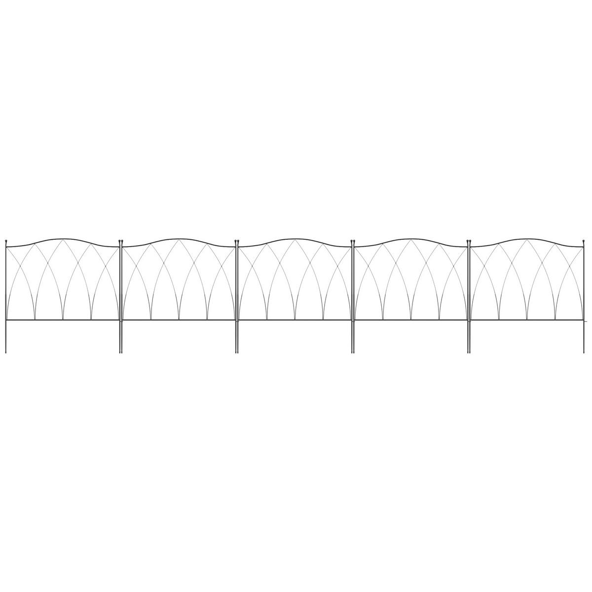 GARTENZAUN DE-18047 5-teilig, dekorativ mit Kurven Schwarz - Schwarz, Metall (1/62cm) - ComfortXL