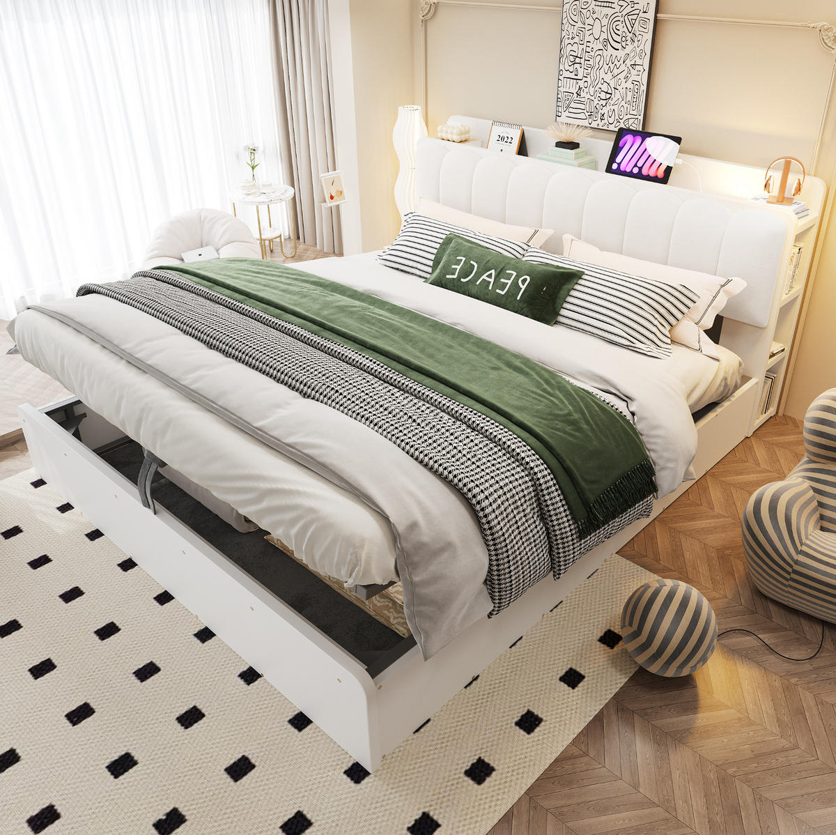 BETT 180/200 cm aus Holz mit Stauraum, Weiß - Weiß, Holz (180/200cm) - OKMYHOME