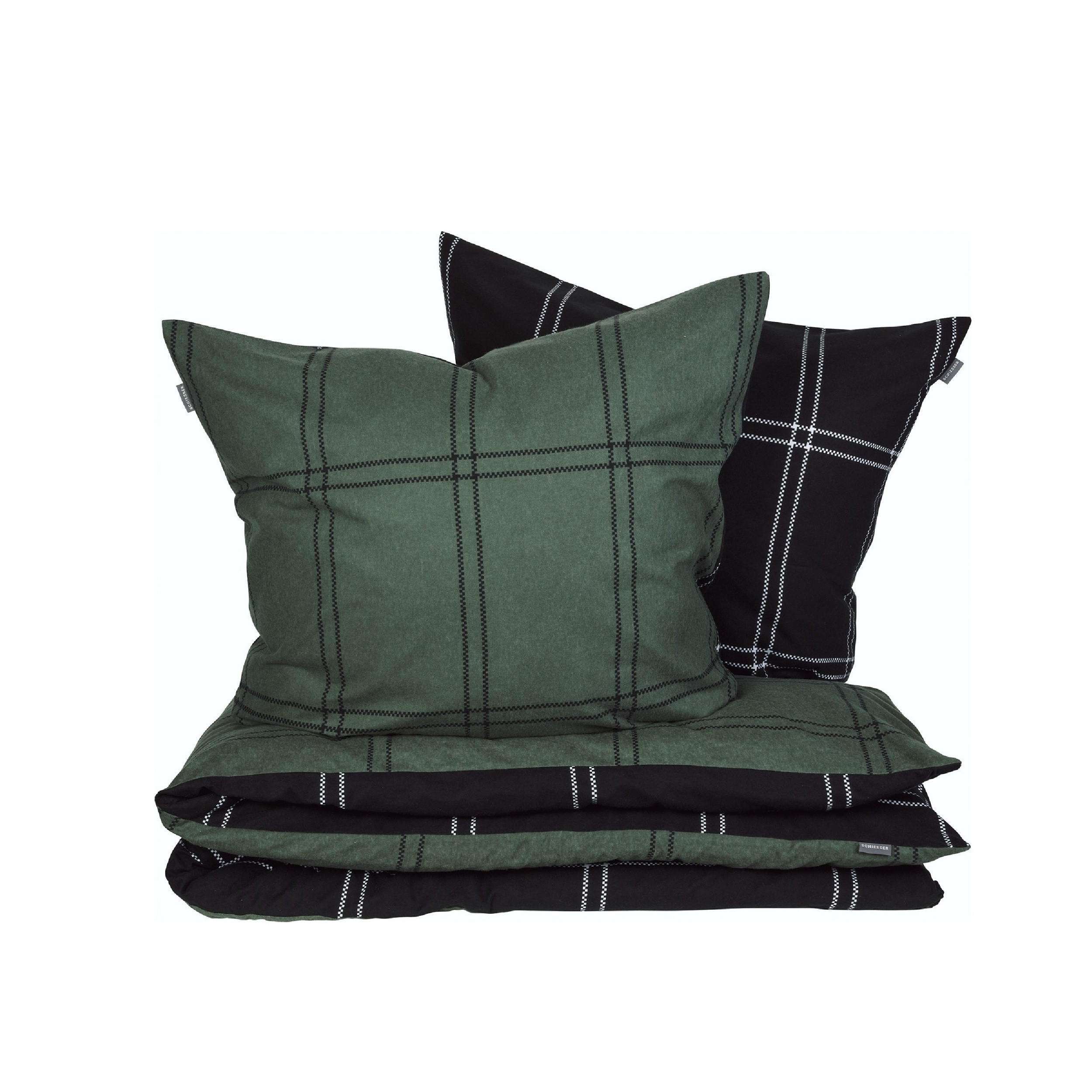 BETTWÄSCHESET Ellis - Feinbiber -2-teilig - 155 x 220 cm - Dunkelgrün - Dunkelgrün, Textil (155/220cm) - SCHIESSER