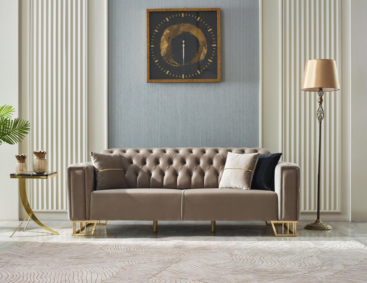 SITZGARNITUR Royce Beige Taupe Stellvariante:2+2 - Beige, Holz (180/85/90cm) - Villa Möbel