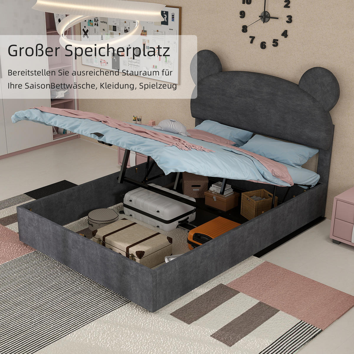 ČALÚNENÁ posteľ 140/200 cm sivá z látky a kovu s úložným priestorom a plynovým zdvihom - sivá, textil (140/200cm) - OKWISH