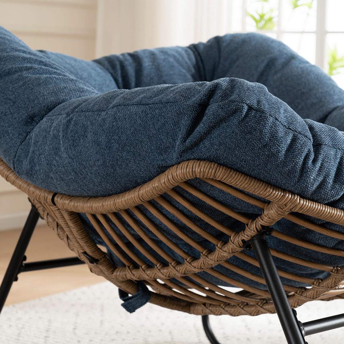 SCHAUKELSTUHL mit Chenille-Polsterung, moderner Akzentstuhl, Beige - Blau, Textil (95/83/107cm) - Kaket