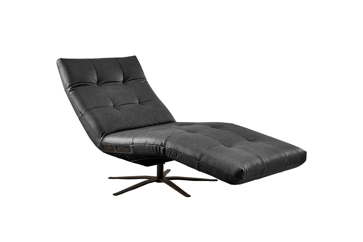 RELAXLIEGE LETICIA Schwarz Leder - Schwarz, Leder/Metall (82/115/156cm) - KAWOLA