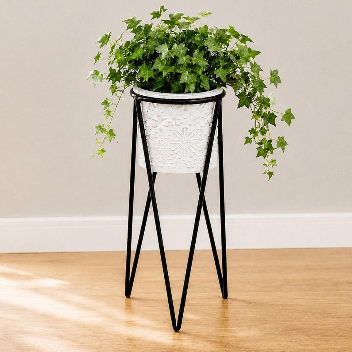 BLUMENHOCKER mit Topf Metall Schwarz/Weiß 24/24/50 cm - Schwarz, Metall (24/50/24cm) - DanDiBo