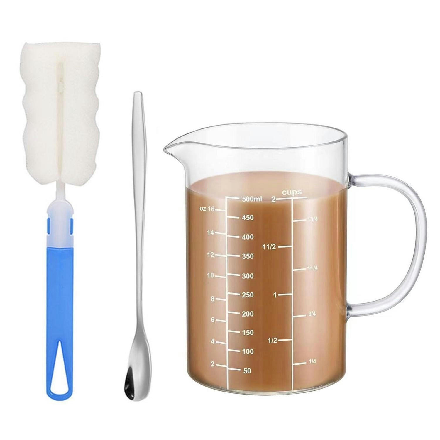 MESSBECHER 500ml Glas mit Reinigungsbürste und Rührlöffel - Transparent, Glas (0.5L)