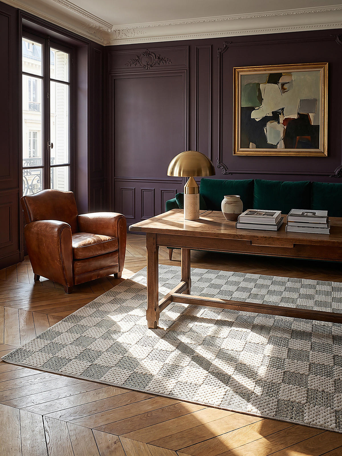 BAUMWOLLTEPPICH waschbar AFTON, Schachbrettmuster, Natur-Grün, 116 x 170 cm - Beige/Grün, Textil (116/170cm) - KADIMA DESIGN