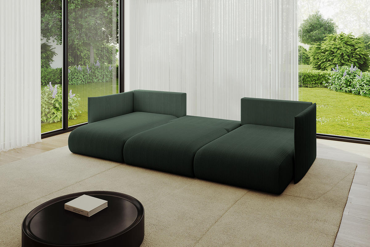 WOHNLANDSCHAFT mit Schlaffunktion und Bettkasten ONESK-U 304x165x40 Grün Cord - Grün, Holzwerkstoff/Kunststoff (304/90/165cm) - ALTDECOR