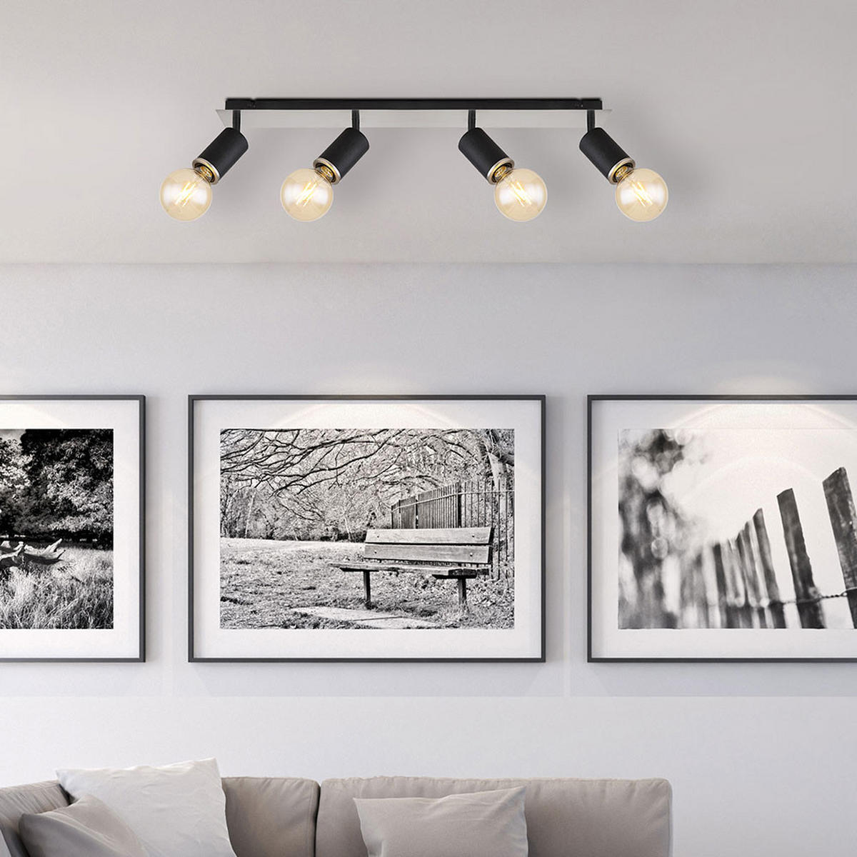 DECKENLEUCHTE Schwarz 4-flammig bewegliche Spots - Schwarz, Holz (80/10/18cm) - Globo Lighting