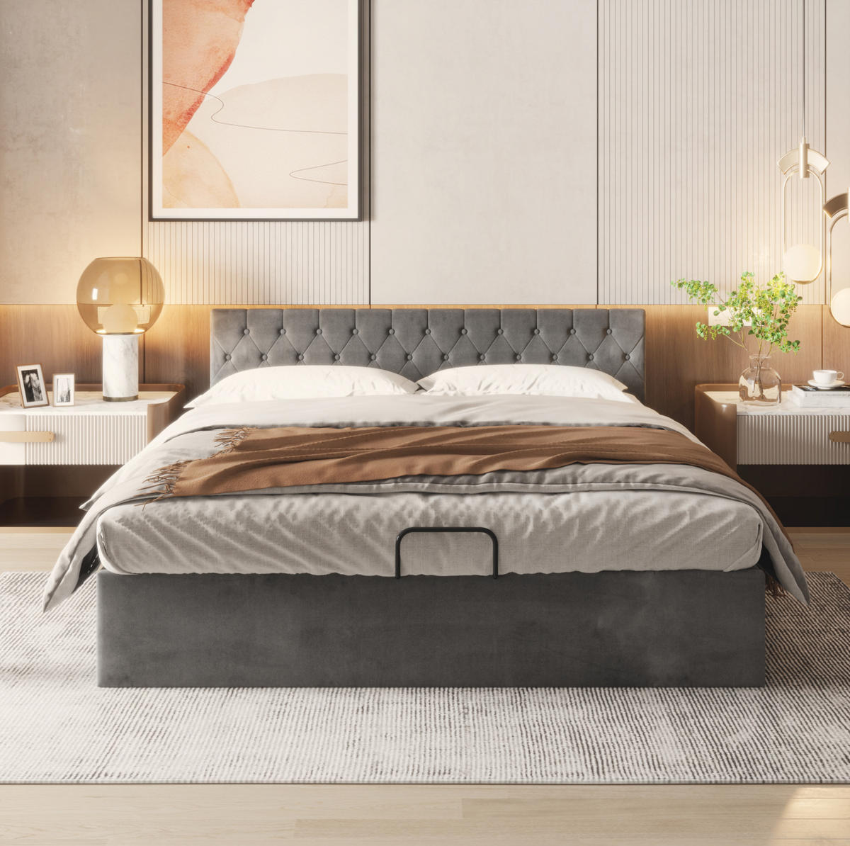 POLSTERBETT mit Stauraum 180x200 cm Samt Grau - Grau, Metall (180/200cm) - Meubliv