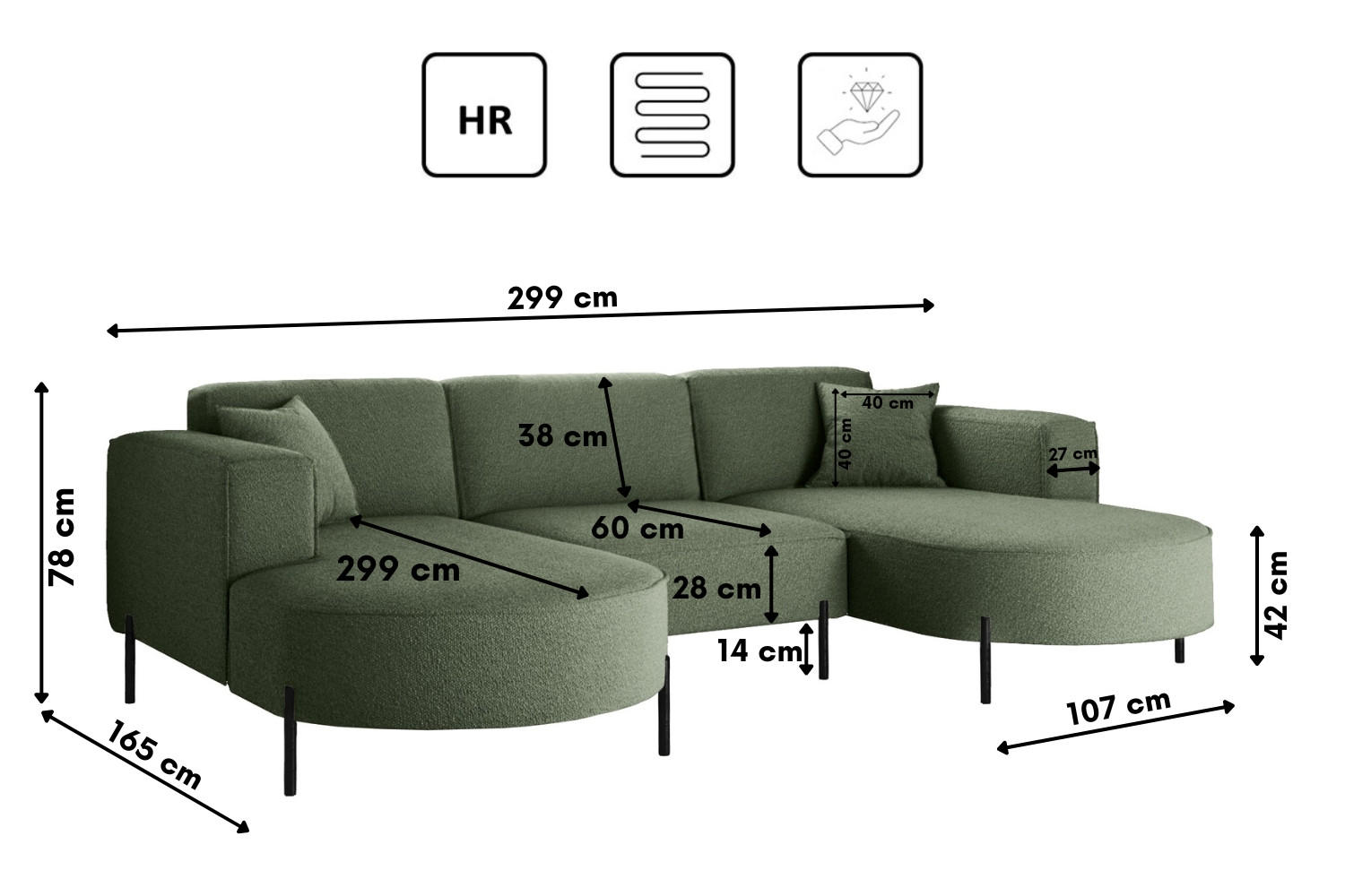 Thumbnail - Kaiser Möbel Ecksofa, Grün, Holz, 299x165 cm, Wohnzimmer, Sofas & Couches, Wohnlandschaften, Ecksofas