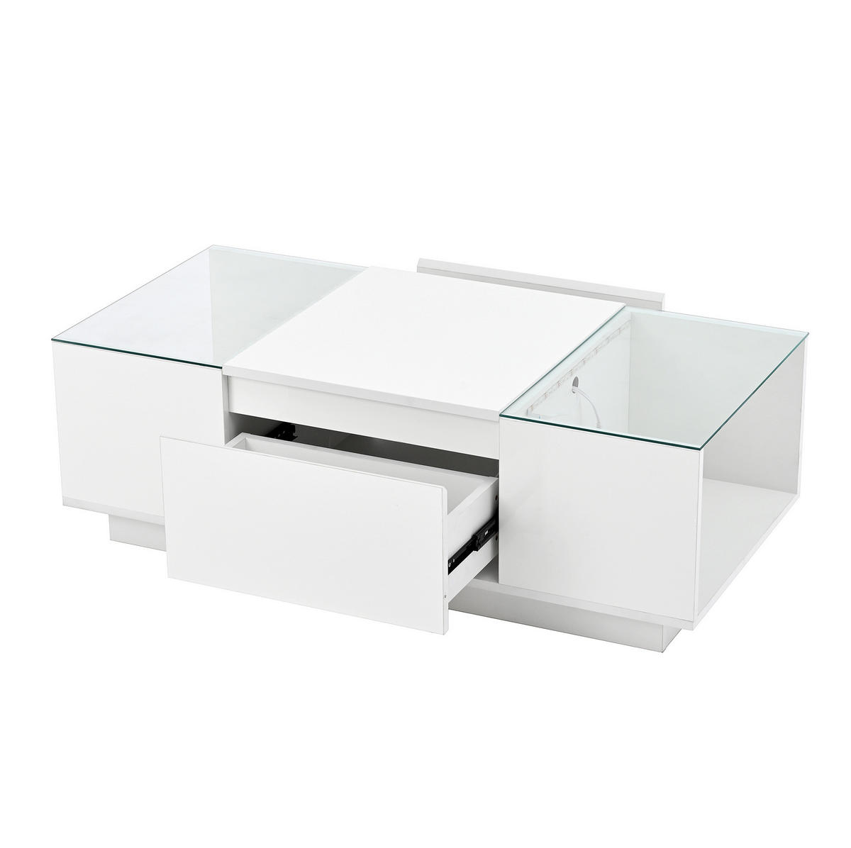 COUCHTISCH 105/50/35 cm in Weiß mit LED-Beleuchtung und Stauraum - Weiß, Holzwerkstoff (105/50/35cm) - Flora Grace