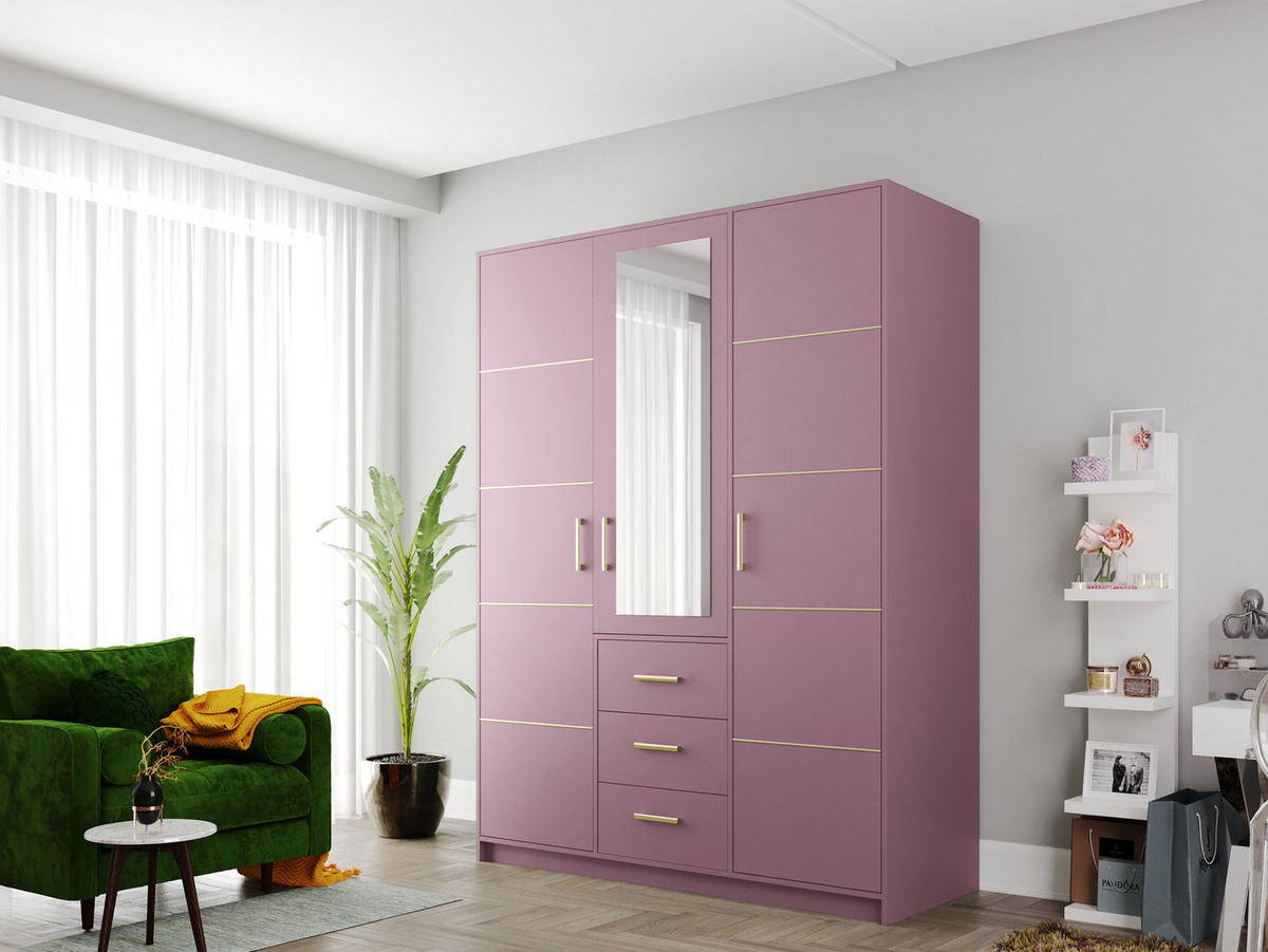 DREHTÜRENSCHRANK Bali D3 II - Goldfarben/Rosa, Holzwerkstoff/Kunststoff (147/200/58cm) - MIRJAN24