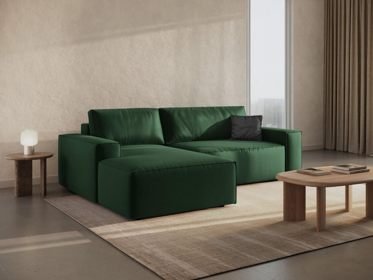 ECKSOFA ausklappbar links mit Container Jodie aus Samt flaschengrün 3 Sitzplätze - Dunkelgrün, Textil (246/151cm) - Micadoni