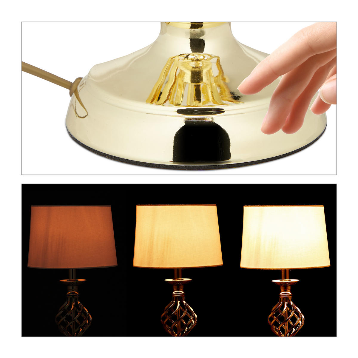 TISCHLAMPE - Goldfarben, Kunststoff/Textil (25/25/43.5cm) - Relaxdays