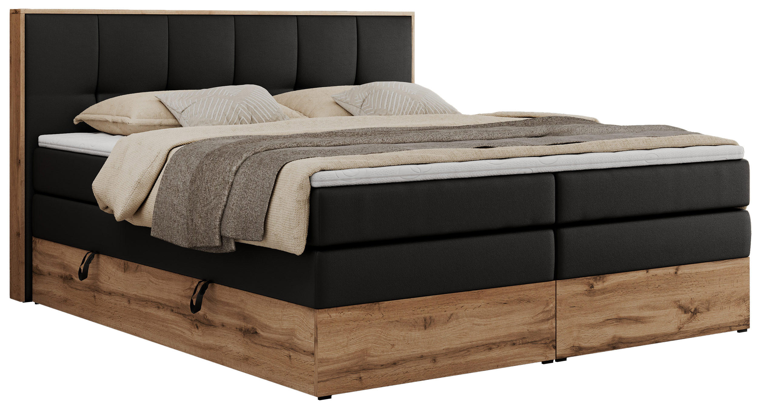 BOXSPRINGBETT ALBERO 1 KING 120/200 Schwarz Kunstleder - H3 - Schwarz, Holz/Textil (120/200cm) - MKS