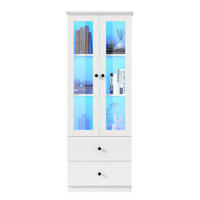 VITRINE 60/35,5/165 cm mit LED-Beleuchtung, USB-Anschluss, 2 Schubladen und verstellbaren Einlegeböden, Weiß - Weiß, Holzwerkstoff (60/165/35.5cm) - Redom