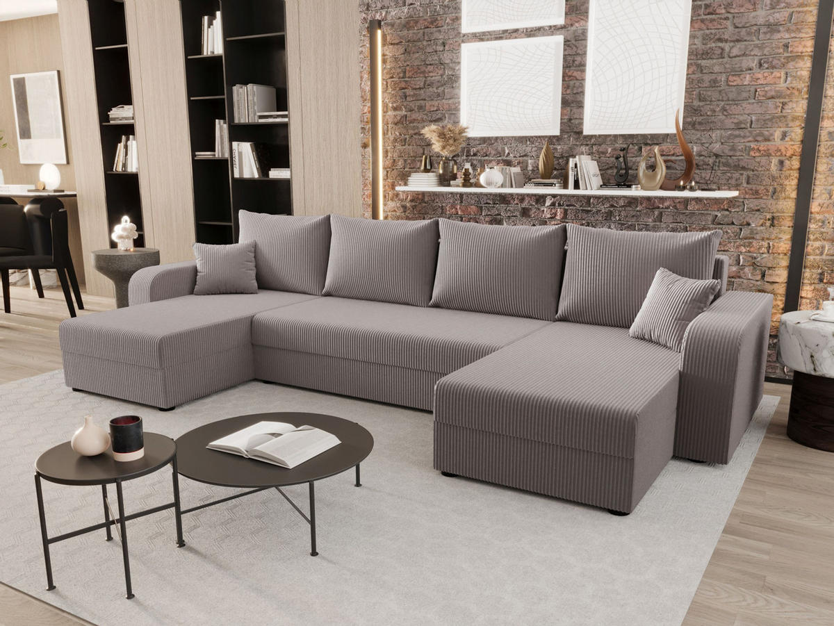 WOHNLANDSCHAFT HEWLET U BIS Zoom 19 mit Schlaffunktion - Grau, Textil (305/90/140cm) - Bedante