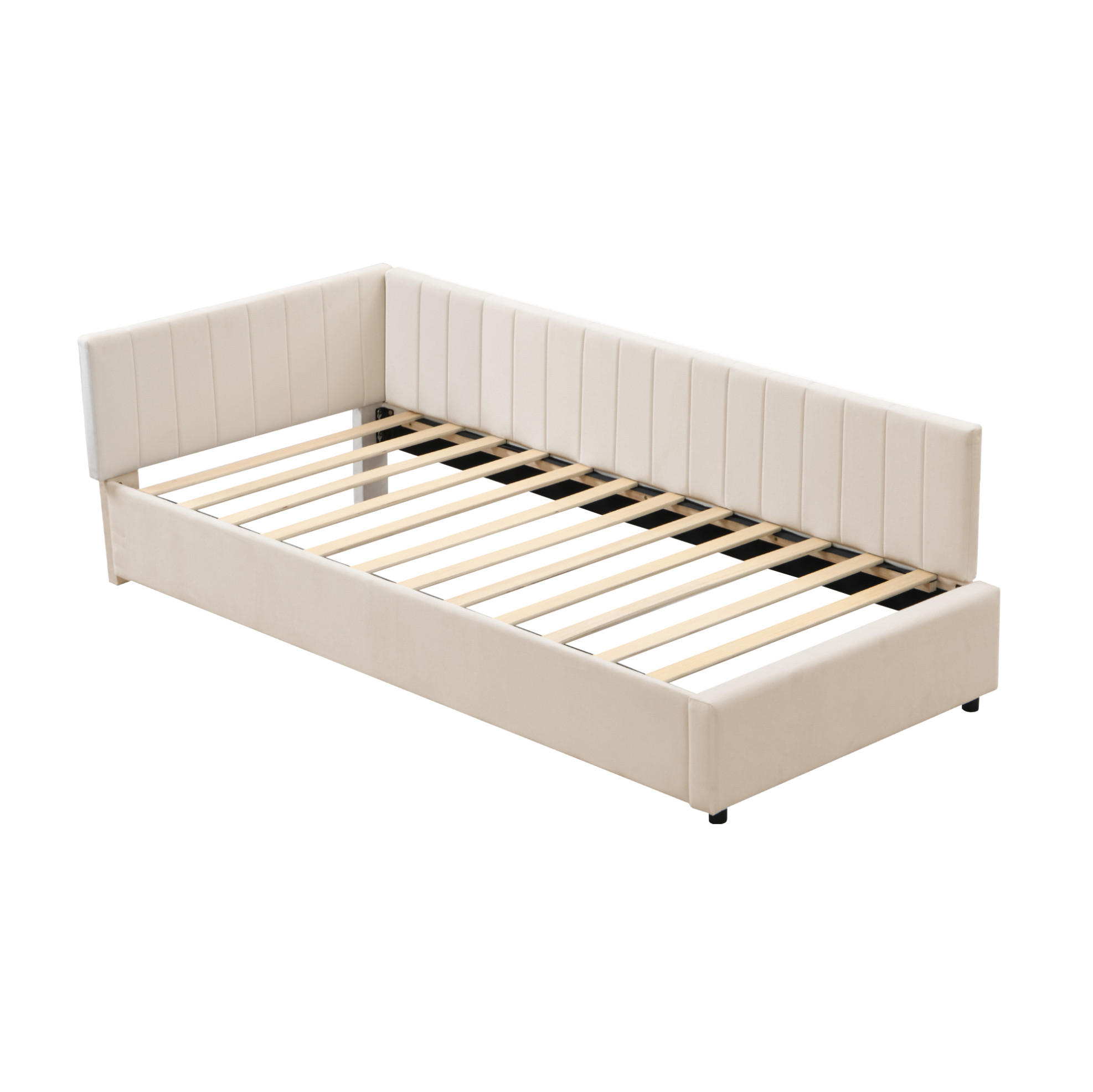 POLSTERBETT 90/200 cm Multifunktionsbett mit Lattenrost hautfreundlicher Samtstoff Beige - Beige, Leder (90/200cm) - OKWISH