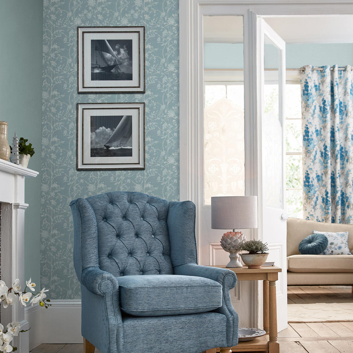 VLIESTAPETE Fennelton Pale Newport Blue - Blau, Papier/Kunststoff (1000/1000cm) - LAURA ASHLEY