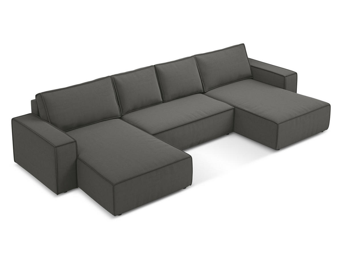 WOHNLANDSCHAFT Samt Stoff Grau - Dunkelgrau/Schwarz, Kunststoff/Textil (398/82/185cm) - Makamii
