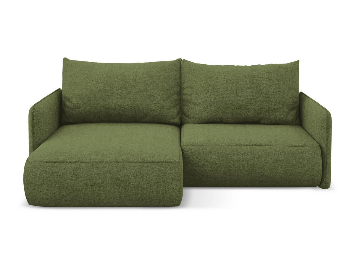 ECKSOFA mit Schlaffunktion Chenille Stoff Grün - Dunkelgrün/Schwarz, Kunststoff/Textil (148/207cm) - Makamii