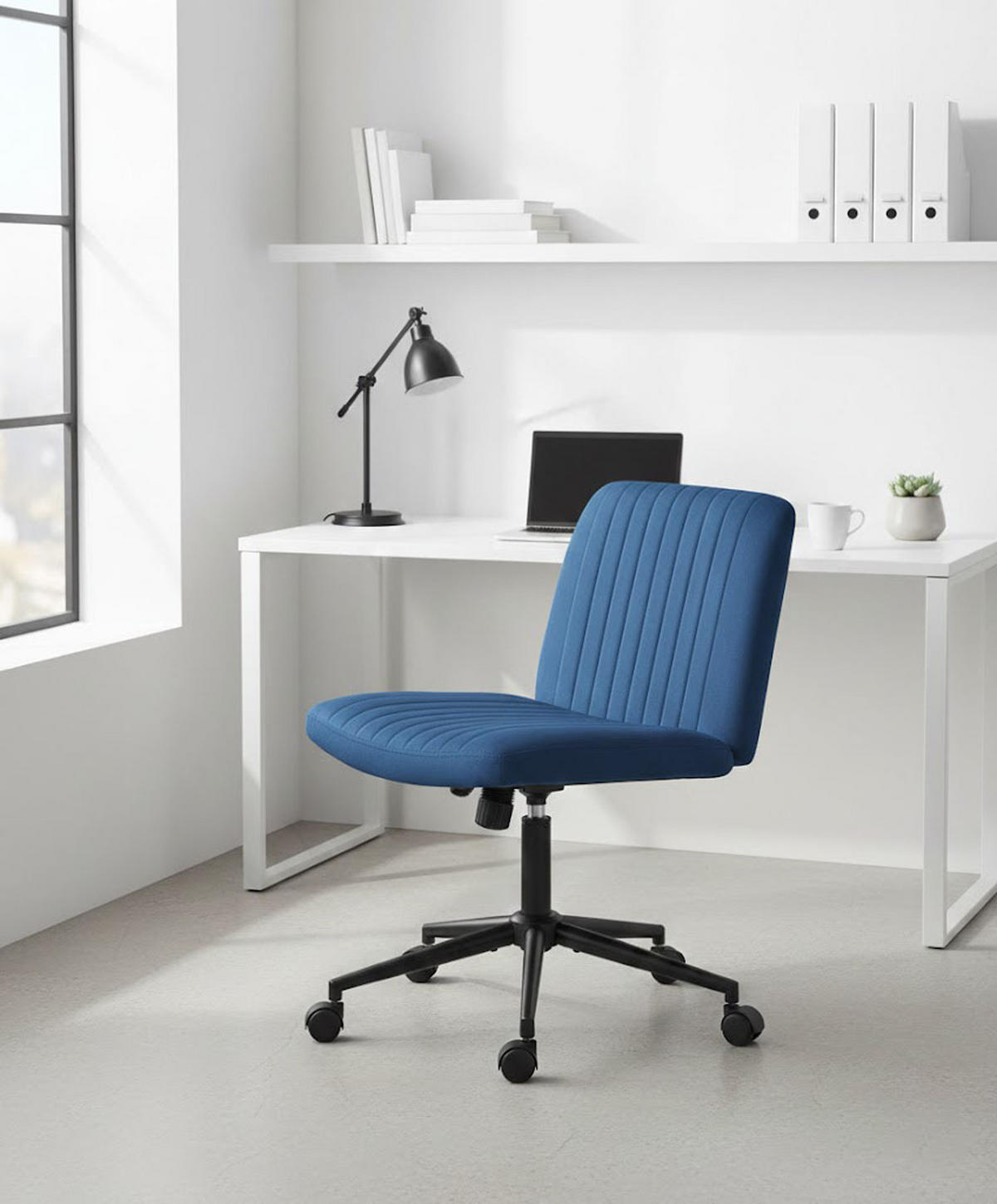 BÜROSTUHL Lynox Samt blau - Blau/Schwarz, Metall (62/98/65cm) - TPFLiving