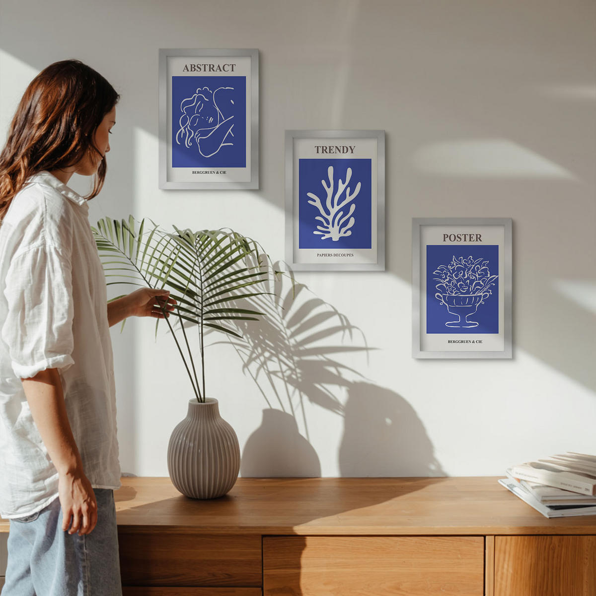 BILDER SET 3er Set - 20x30 cm Silberner Rahmen - Stilvolle blaue Poster - Silberfarben, Kunststoff (20/30cm) - TULUP