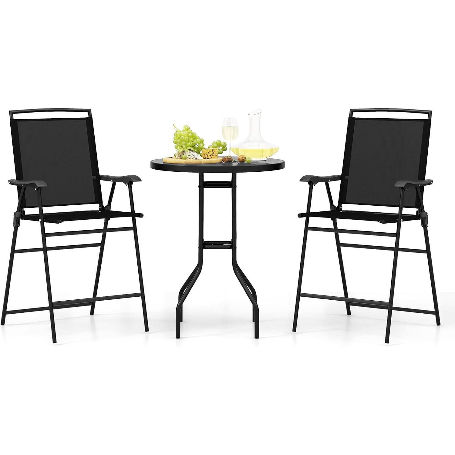 BARHOCKER SET Schwarz(3-teilig) - Schwarz, Textil - COSTWAY