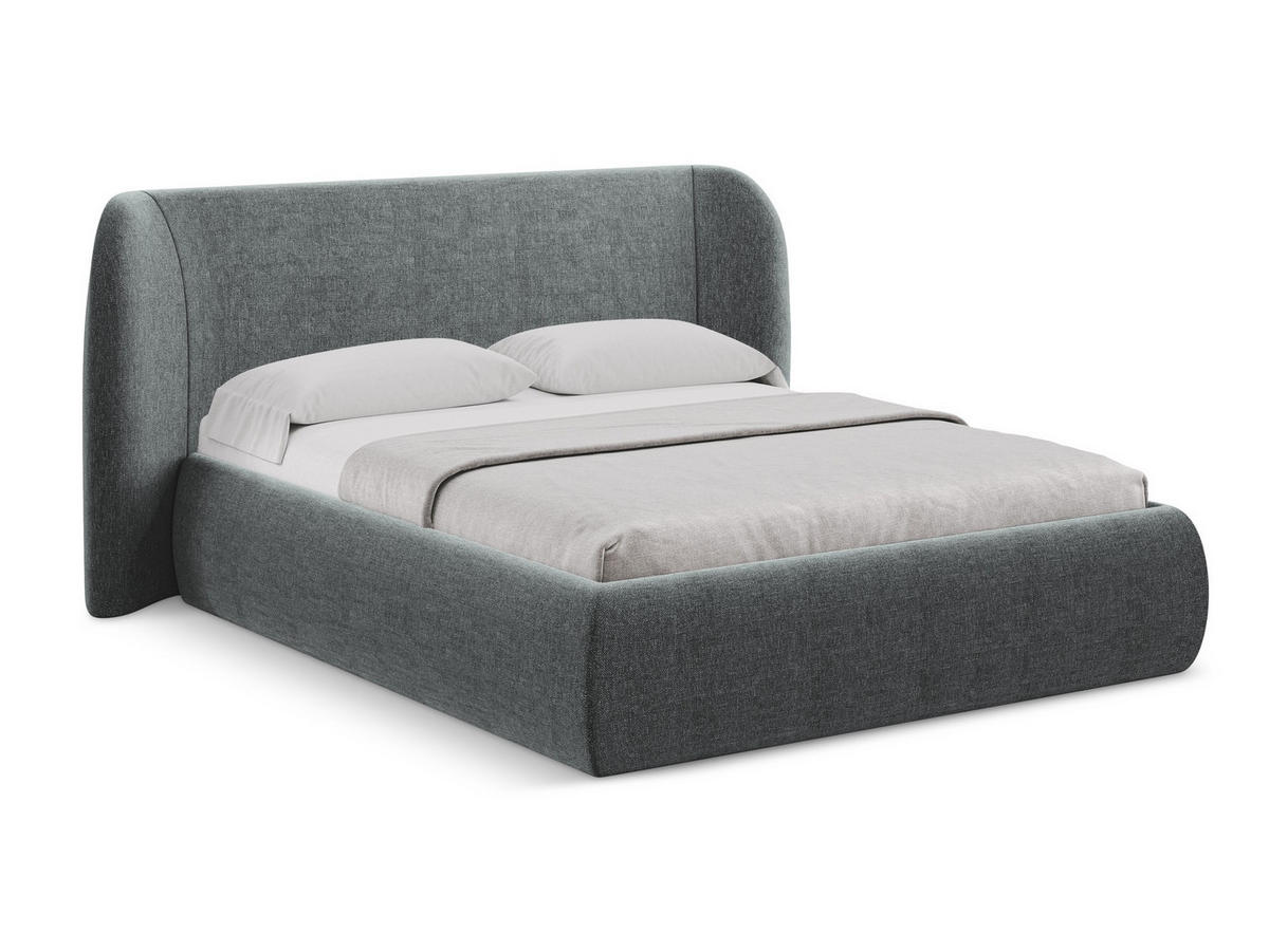 POLSTERBETT mit Bettkasten und Lattenrost 210x215 Grau - Schwarz/Graphitfarben, Kunststoff/Textil (160/200cm) - Makamii