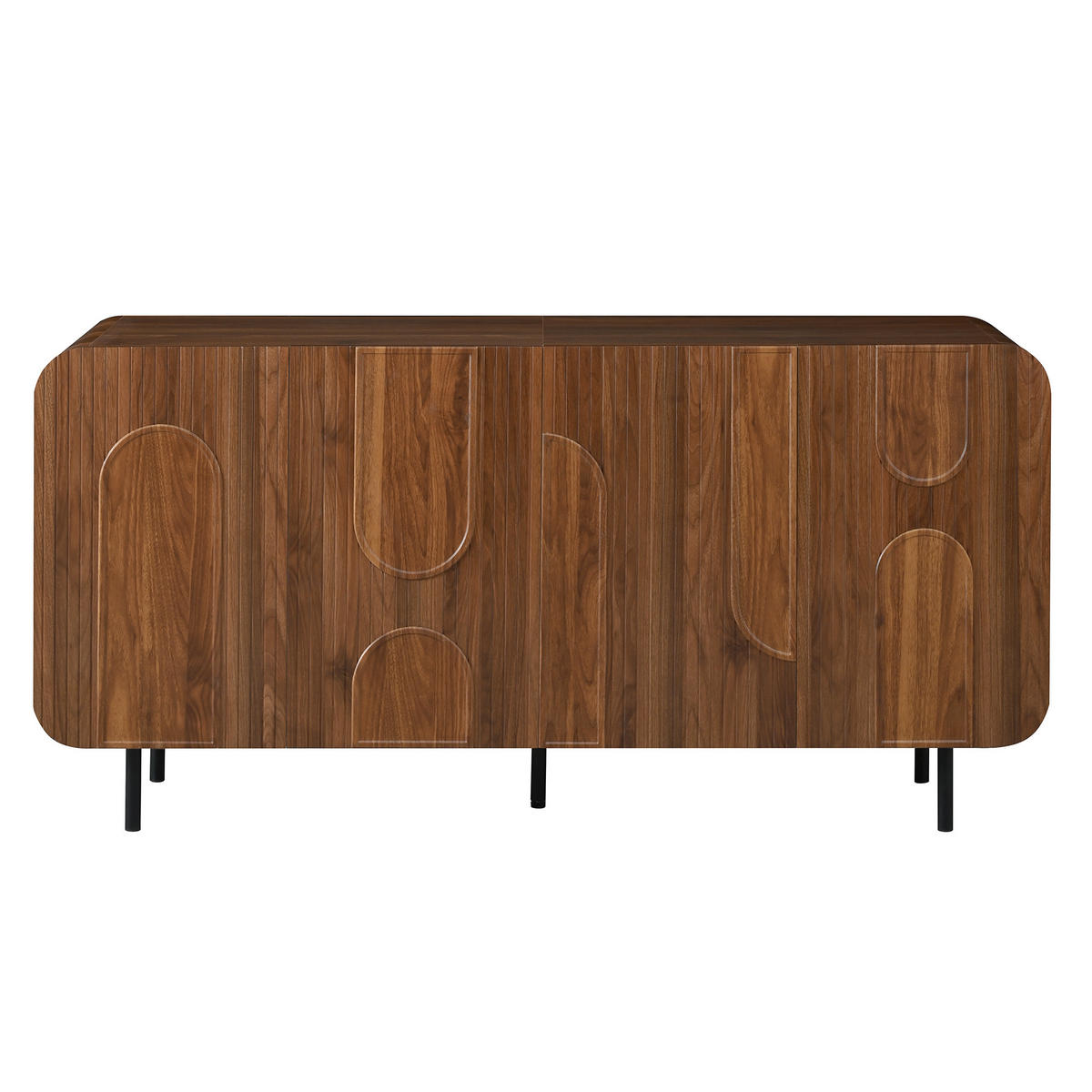 NIZKA OMARICA Komoda Mid-Century s 4 vrati, 8 predali, nastavljivimi policami, MDF in iverno ploščo - rjava, leseni material (160/79/40cm) - EVRYAE