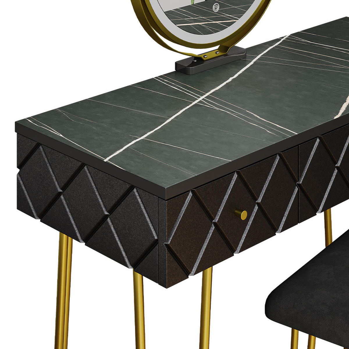 SCHMINKTISCH Mirabell Schwarz 100 cm mit LED Spiegel und Hocker - Schwarz, Holzwerkstoff (100/79.5/40cm) - Vicco