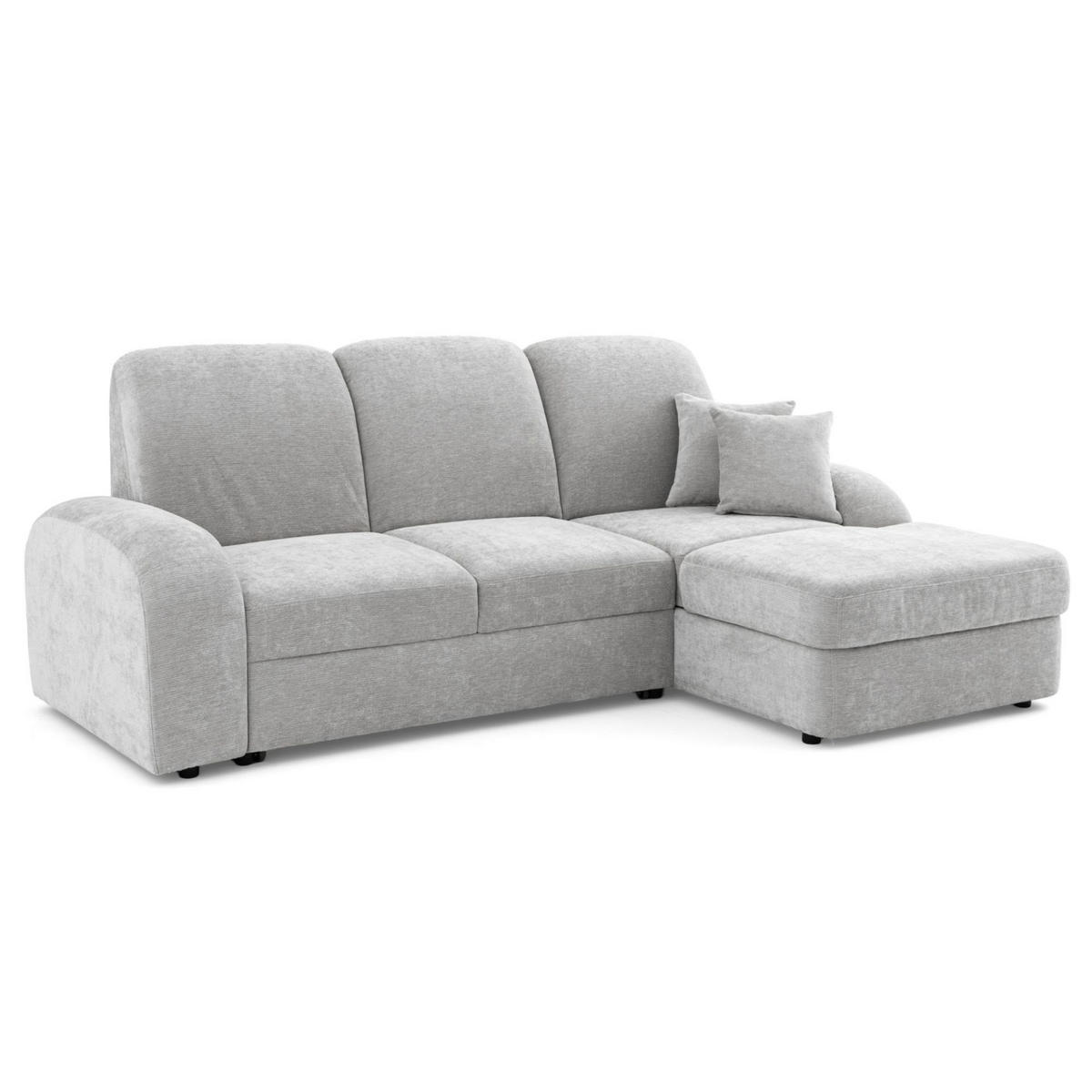 ECKSOFA VIBE S Rechts mit Schlaffunktion 130x202 Chenille Hellgrau - Hellgrau/Schwarz, Holz/Kunststoff (160/250cm) - Muffo