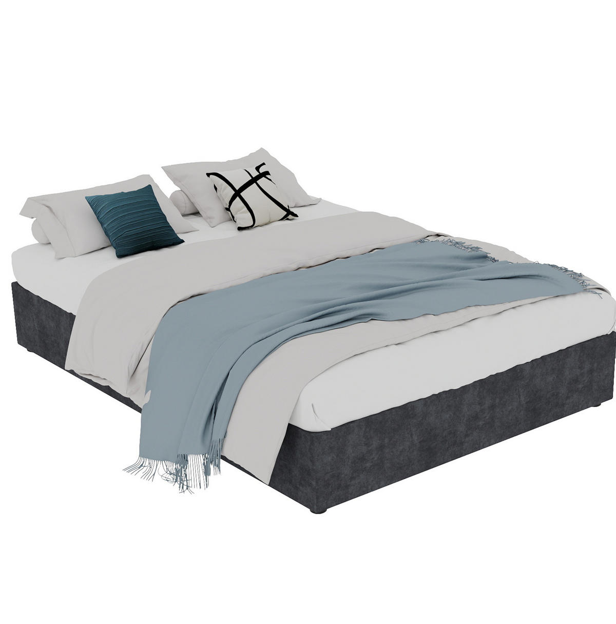 KREVET 160/200 cm s plinskim podizanjem i stabilnom višetočkovnom potporom, Siva - siva, tekstil (160/200cm) - Redom