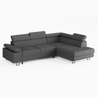 ECKSOFA CAROLINE Rechts Grau Cord-Stoff L-Form Couch mit Schlaffunktion & Bettkasten - Chromfarben/Grau, Textil (190/253cm)