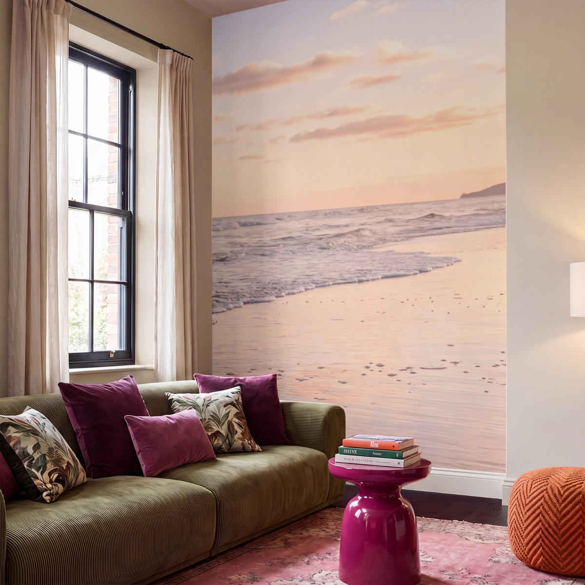 TAPETE - Strand - Brandung - Wolken - 160x280 cm - Hellrosa, Papier (160/280cm) - OnlyWow