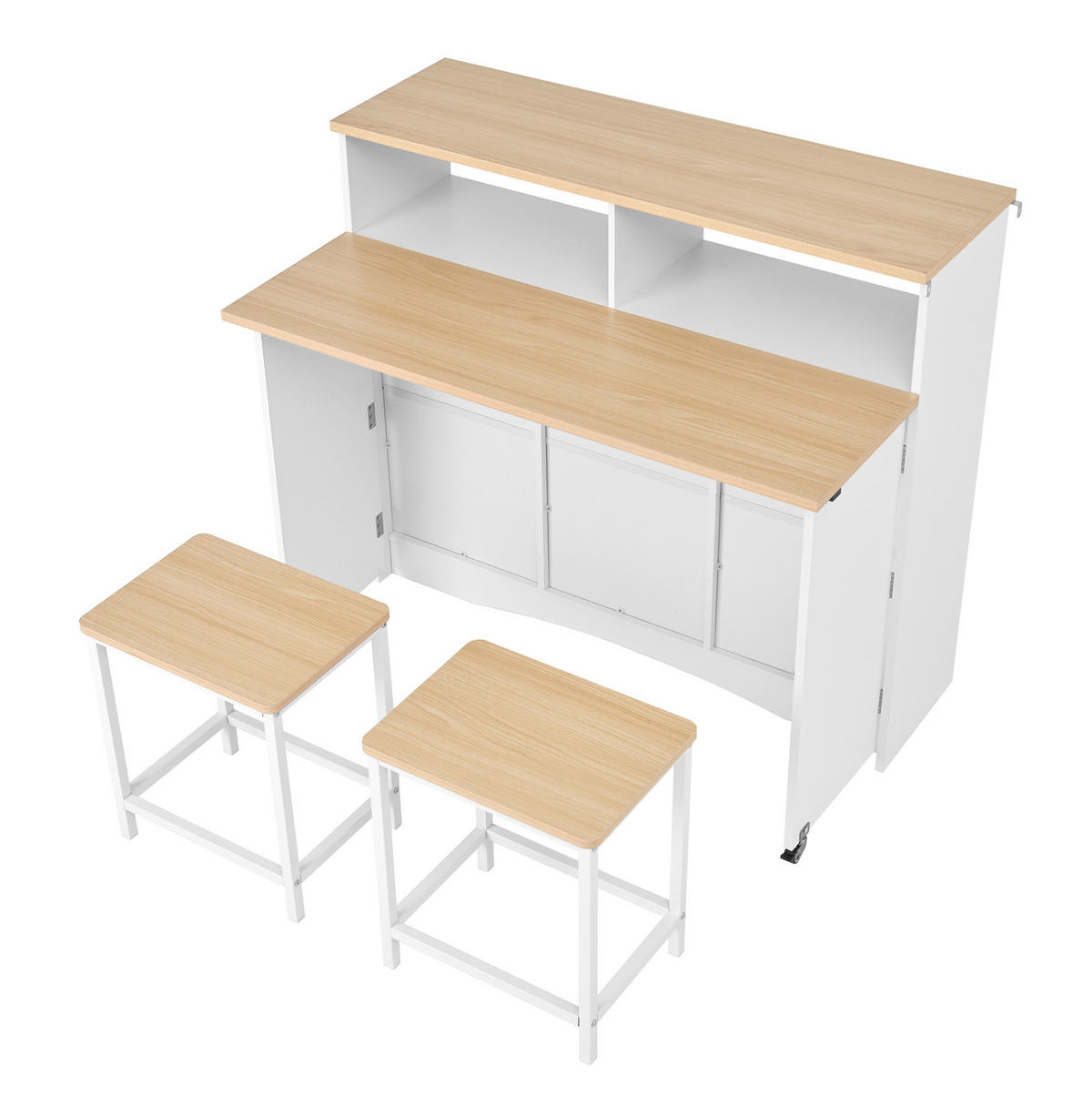 KÜCHENINSEL 110/34-68/97,5 cm weiß mit klappbarer Arbeitsplatte auf Rollen - Weiß, Holzwerkstoff (110/97.5/68cm) - OKWISH