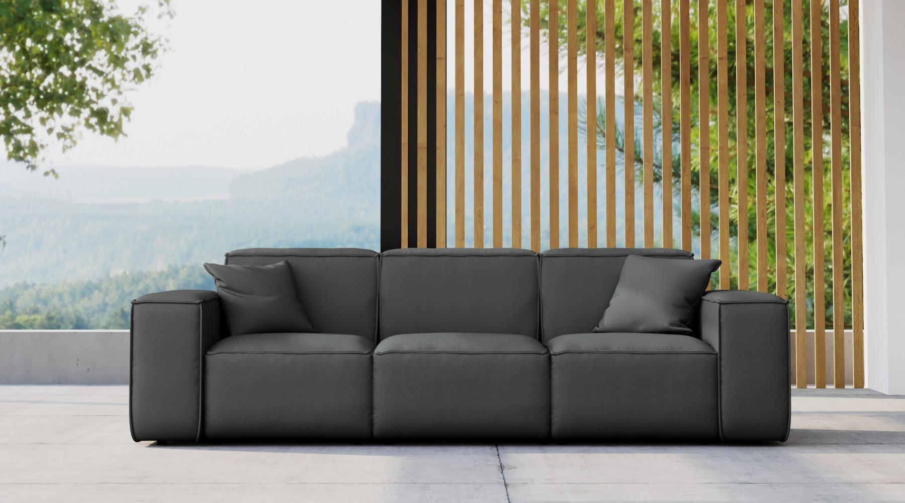 GARTENSOFA MALIBU 3 Sitzer Stoff Odyssey Anthrazit - Anthrazit, Holz (245/73/88cm) - Kaiser Möbel