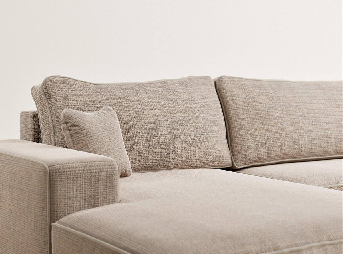 WOHNLANDSCHAFT Deseo Beige Chenille-Stoff - Beige/Schwarz, Holz/Holzwerkstoff (398/70/148cm) - Maison de Reve