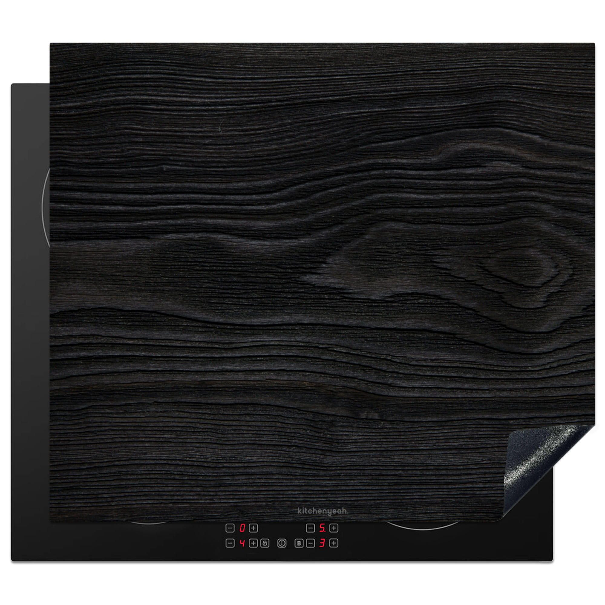 HERDABDECKPLATTE Schwarz - Holzoptik 59x52 cm - Schwarz, Kunststoff (59/0.2/52cm) - MuchoWow