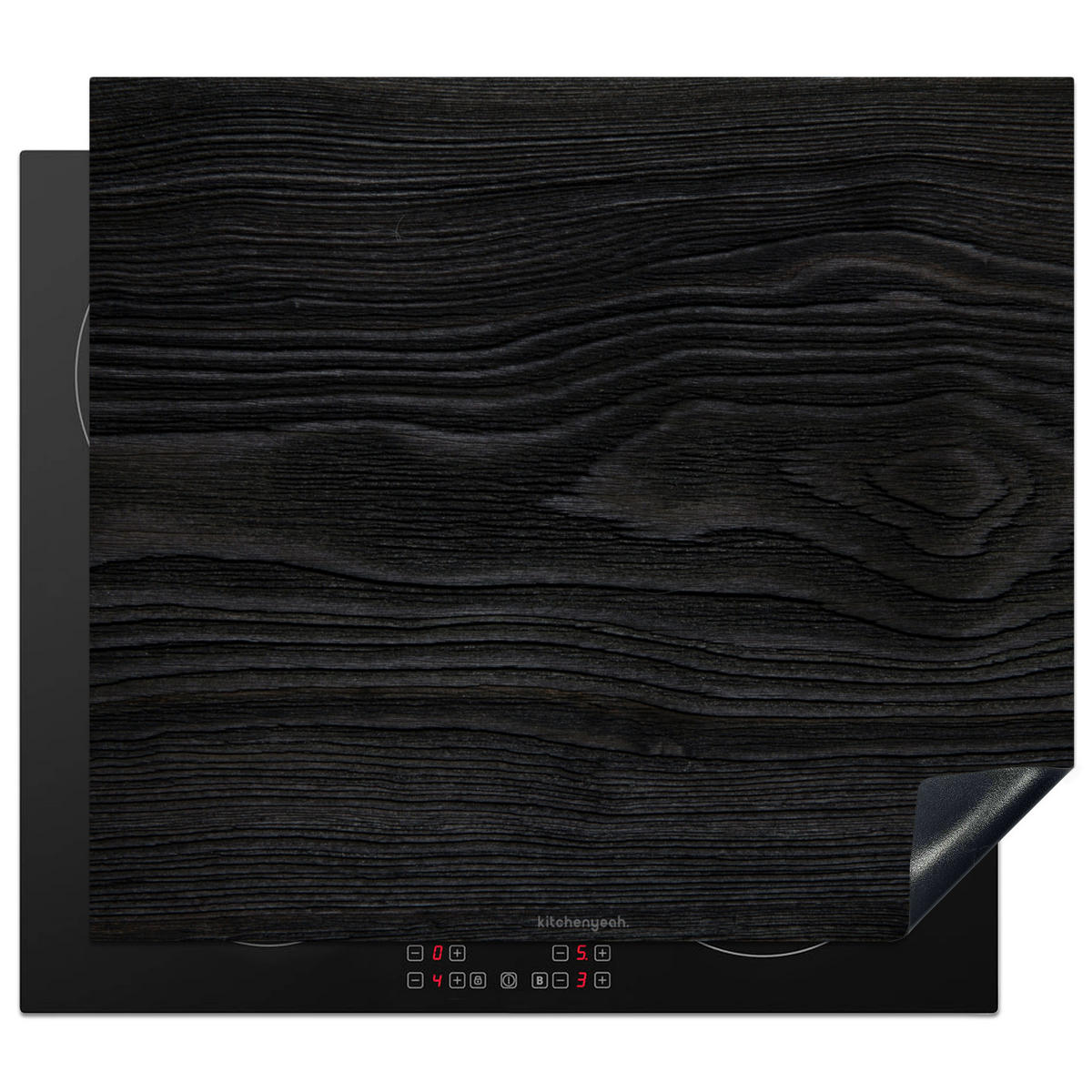 HERDABDECKPLATTE Schwarz - Holzoptik 57x51 cm - Schwarz, Kunststoff (57.6/0.2/51.6cm) - MuchoWow
