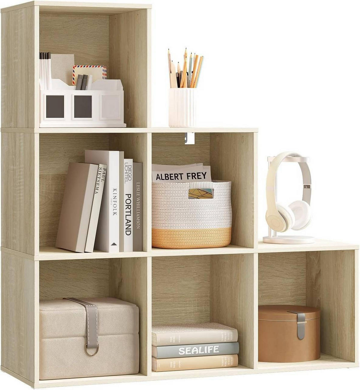 REGALE Bücherregal mit 6 Fächern, 90,5x90,5x30 cm, Helle Eiche - Eichefarben, Holzwerkstoff (90.5/90.5/30cm) - Woltu