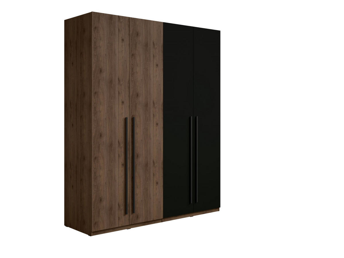 KLEIDERSCHRANK Walnuss, Schwarz 179/221/58 - Schwarz, Holzwerkstoff (179/221/58cm) - RAUMHIRSCH FURNITURE