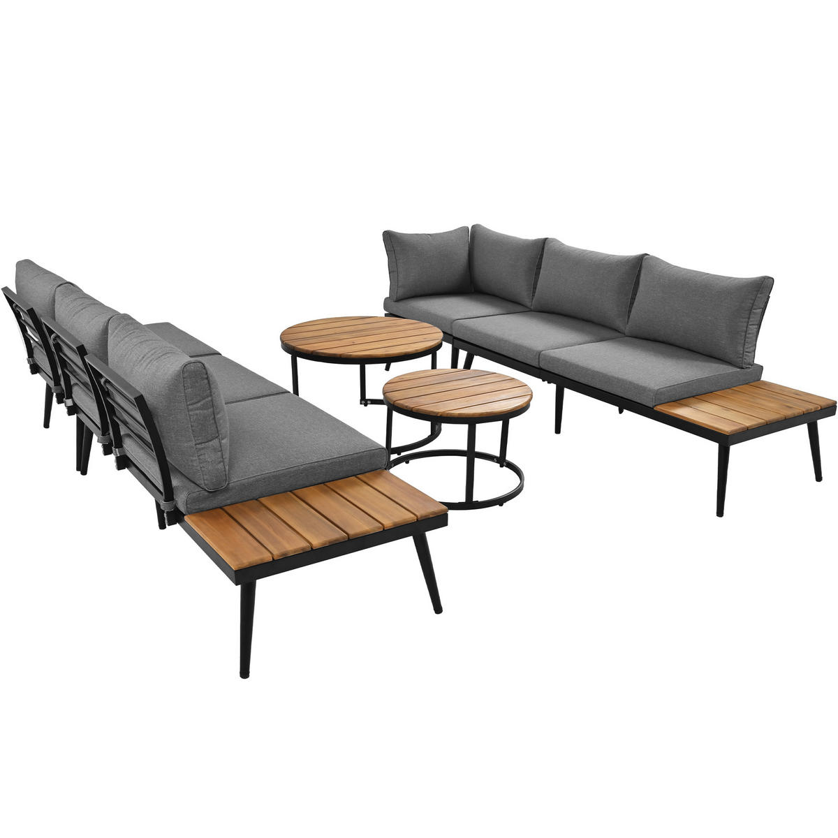 GARTENLOUNGE-SET Outdoor 6-tlg. Schwarz - Grau, Metall - ComfortXL