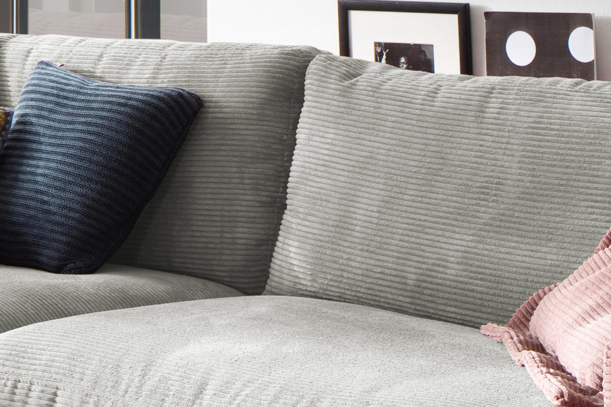 SOFA 3-SITZER MADELINE Hellgrau Cord - Hellgrau/Schwarz, Textil (290/85/127cm) - KAWOLA