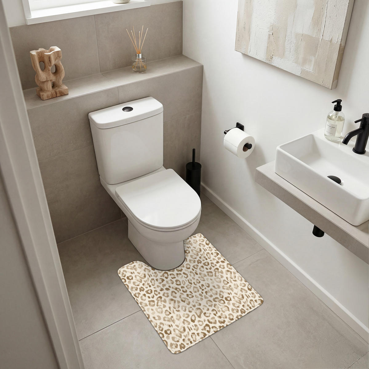 WC PŘEDLOŽKA Leopard - Classic - Béžová 55x60 cm - světle hnědá, textil/plast (55/1cm) - OnlyWow