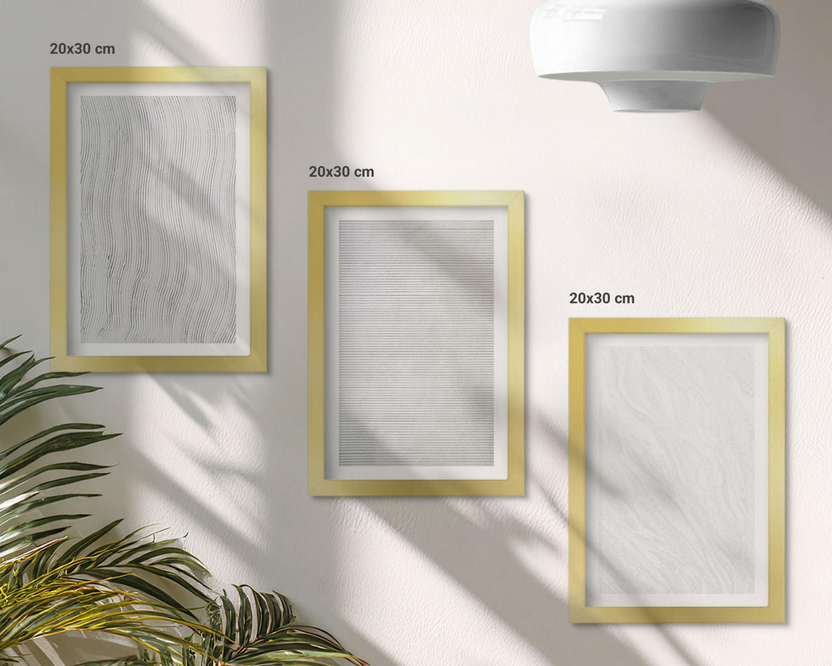 WANDBILDER 3er Set - 20x30 cm Goldrahmen - Helle Sandmusterstrukturen - Goldfarben, Kunststoff (20/30cm) - ArtPrintCave